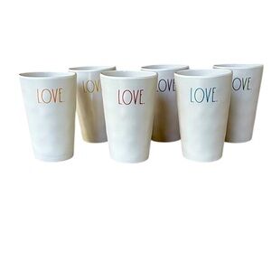 Rae Dunn Set of 6 Melamine Tumblers “LOVE.” in Multicolor Print Like New